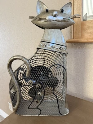 DECO BREEZE Cat Fan Metal Sculpture 18"T Electric Fan  Figurine Works - Image 1 of 4