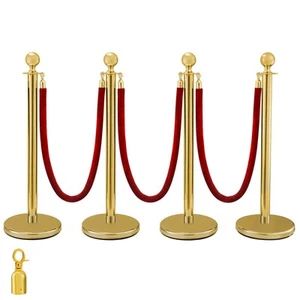 4PCS Crowd Control Stanchion Gold Pack 3 Ropes Velvet Rope Queue Posts - Picture 1 of 12