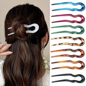 Women Hair Pin U Shaped Fork Stick French Simple Hairstyle Plastic Hair Clips - Picture 1 of 13