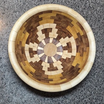 木质碗分段手工异国情调几何图案食品安全 9 1/4 D × 4 1/4H — 第 1/4 张图片