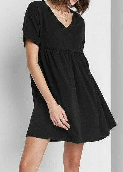 Wild Fable Short Sleeve Babydoll Dress Size Medium Black Sweatshirt Fabric Swing