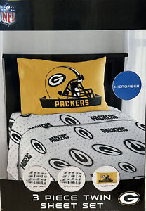 Green Bay Packers Microfiber 3 Piece Twin Sheet Set: Fitted, Flat & Pillowcase