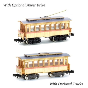 N Scale Woody Joe Classic Wooden Streetcar & Passenger Coach Kit w/Trolley pole - Picture 1 of 12