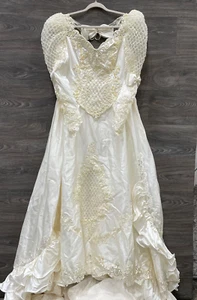 Vintage Salina Off White Honeycomb Long Sleeve Wedding Dress Gown Size 18 - Picture 1 of 13