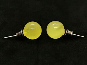 Baltic AMBER EARRINGS Gift Natural Amber Raw Round Beads Stud Silver 925 2g 9070