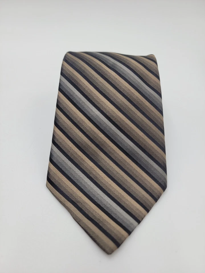 Corbata de diseñador Croft & Barrow para hombre marrón plata a rayas 100 % seda importada Foto 1 de 1