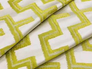 Aldeco Scalamandre Geometric Silk Like Weave Fabric- Aloha / Limeade 2.50 yds - Picture 1 of 3