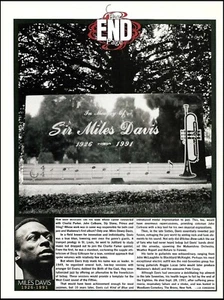 Sir Miles Davis 1926-1991 cemetery grave site 8 x 11 pin-up death notice article - Picture 1 of 3