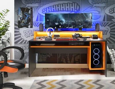 Gaming Desk TEZAUR 2B Computertisch Black Orange mit Beleuchtung Forte - Bild 1 von 4
