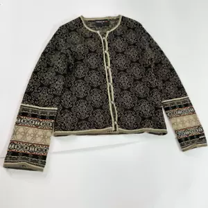 Icewear Sweater Womens Small Cardigan Noridc Fair Isle New Wool Tan Black - Picture 1 of 9