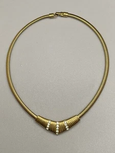 Collar Gargantilla Collar Estrás Cadena Serpiente Tono Dorado Trifari Firmado De Colección - Imagen 1 de 6