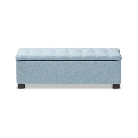 Baxton Studio Bench 24.41" x 46.06" x 18.5" Wood Frame Fabric Coastal Light Blue Cover