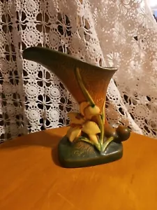 Vintage Roseville braune Zephyr Lilie Füllhorn Vase 6" grün gelb - Bild 1 von 9