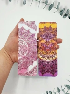 SET OF 2 Vibrant Handmade Mandala BOOKMARKS - chic bohemian prints on both sides - Picture 1 of 8
