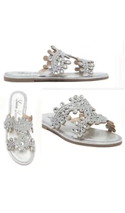 Lauren Lorraine  St. Barts Crystal Flat Slide Sandal  Size   8 New In Box - Picture 1 of 5