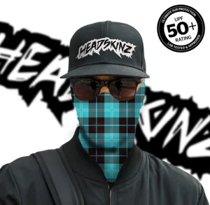 UPF50+ FACE MASK / BANDANA - TARTAN AQUA - (Motorbike, Fishing, Camping) - Imagen 1 de 3