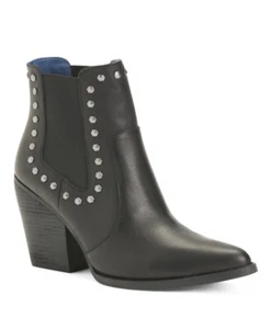 DINGO Stay Sassy Ankle Boots Leather Women Sz 9 Studs Black Western Moto Booties - Picture 1 of 12