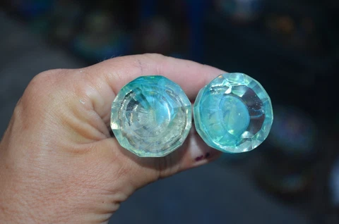 Vintage Hardware Lot of 2 Swirled Blue Glass Knobs Cover