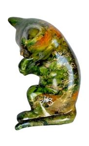 Jean Noel Bouillet lacquered cat figurine - green - Picture 1 of 8