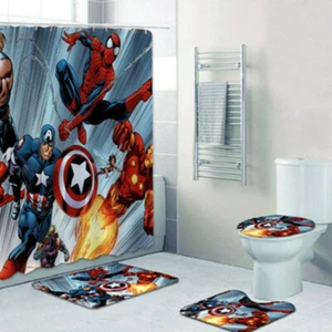 Marvel  Bathroom Rug Shower Curtain 4PCS Non-Slip Toilet Lid Cover Mat - Picture 1 of 6