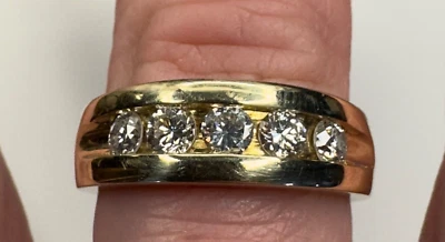 Alianza vintage de oro amarillo de 14k de 1 quilate y 5 canales de diamantes talla 9,5 Foto 1 de 4