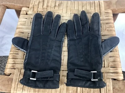 Women’s Vintage PRADA Black Nylon Leather Cashmere Lining Women’s Gloves RARE - Image 1 of 4
