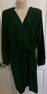 SHANGRILA SILKS DARK TEAL GREEN DRESS- 100% SILK- Long Sleeves, Wrap-Around- 14 - Picture 1 of 11