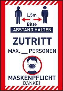 Corona-Klebe Schutz Zutritt max._Personen A4Tür-Fenster Aufkleber Abstand Maske! - Bild 1 von 1