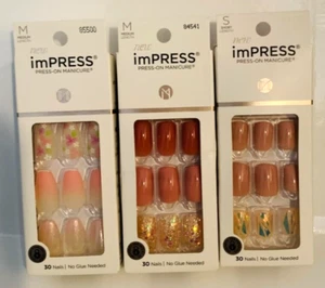 New Impress Press On Manicure Nails Pink Glitter 3 Sets No Glue - Imagen 1 de 1