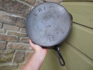 Rare ERIE #12 Cast Iron Skillet Pan 719 with Heat Ring