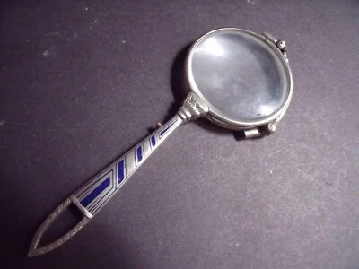 face à main binocles pliant argenté & émail - Photo 1/4