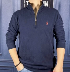 POLO RALPH LAUREN MENS NAVY QUARTER ZIP PONY EMBROIDERED JERSEY SWEATER JUMPER - Picture 1 of 24