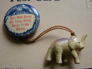 Vintage 30s 40s Button Confucius Say Metal Pinback 1" w ELEPHANT Charm GC Funny - Picture 1 of 3