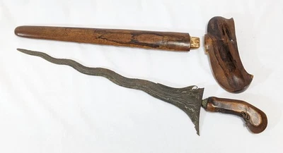 Cuchillo y vaina daga Keris Kris indonesios de colección hoja de Damasco de 14" (2) Foto 1 de 4