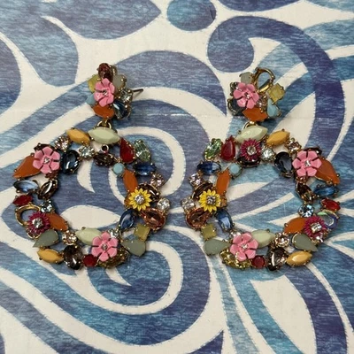 J. CREW NWOT Earrings Colorful Floral Wreath Hoop Earrings G3346 - Image 1 of 4