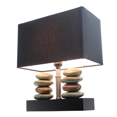 LT1036-BLK Rectangular Dual Stacked Stone Ceramic Table Lamp, Black - Image 1 of 4