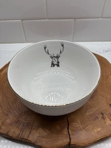 Harvest Green Studio Deer Buck Winter Holiday Bowl  ~ Gold Rim ~ Soup Cereal - Picture 1 of 9