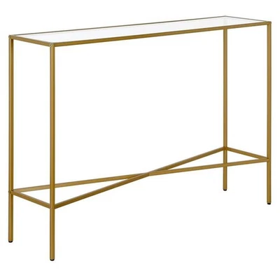 Henley 42'' Wide Rectangular Console Table with Glass Top in Brass - Image 1 of 4