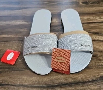 Sandalia Havaianas You Malta Metálica Deslizable Para Mujer Gris Hielo Metálico Talla 9/10W   Foto 1 de 4