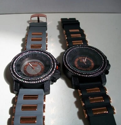 Elegante reloj de hip hop con banda de silicona de oro rosa, negro y gris de moda para hombre Foto 1 de 3