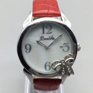 Bertha Bow Watch Women 38mm Silver Tone MOP Date Red Leather Band New Battery - Picture 1 of 16