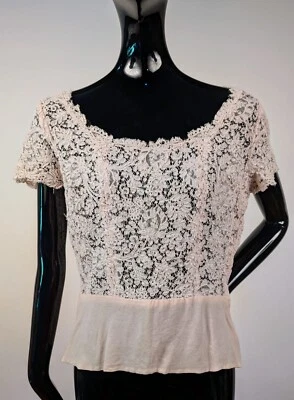 BLUSA DE ENCAJE FLORAL GUIPUR AÑOS 50 CON FONDO DE GASA Foto 1 de 4