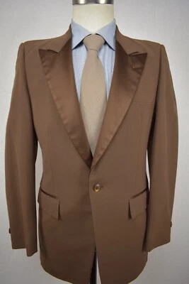 1976 - 1994 After Six Solid Brown Wool Blend One Button Tuxedo Jacket Size: 36R - Image 1 of 4