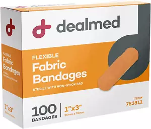 100 Flexible Fabric Adhesive Bandages 1X3" First Band Aid Strip Stretch Wound - Picture 1 of 13