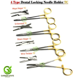 4 Type Dental Locking Needle Holder Surgical Suture Piercing Needle Driver TC - Picture 1 of 6
