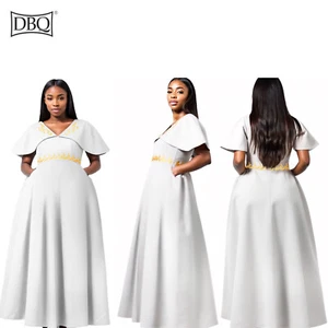 Women's Dresses African Dress Off Shoulder V-Neck Elegant Embroidery Maxi Dress - Picture 1 of 21