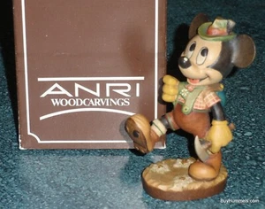 Anri Mickey Mouse Hiker 4" Disney Wood Carving Figurine Signed With Box #656001 - Picture 1 of 9