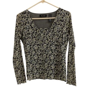 Top Axcess Mujer M Gris Floral Forrado Cuello Cuadrado Transparente Manga Larga Boho Campesino - Imagen 1 de 8