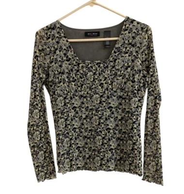 Top Axcess Mujer M Gris Floral Forrado Cuello Cuadrado Transparente Manga Larga Boho Campesino Foto 1 de 4