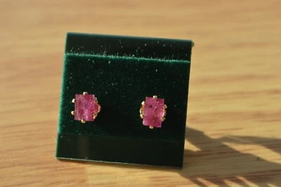 1.22ct Ruby Solitaire Earrings in 14K YG over Sterling Silver 7x5mm  No Glass - Image 1 of 4